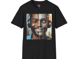 Futuristic Half Human Half Robot Design – Black Graphic Tee