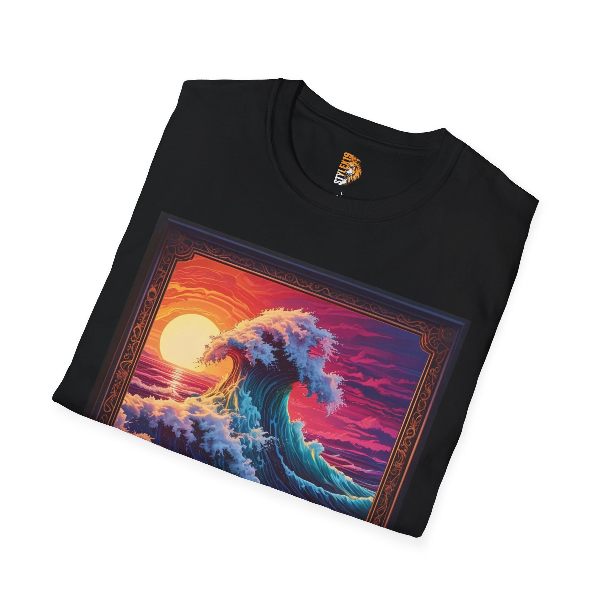 Vibrant Wave Art Unisex Softstyle T-Shirt - Image 4
