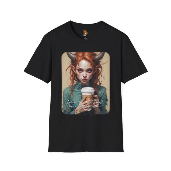 Coffee Lover Demon Art Unisex Softstyle T-Shirt | Unique Graphic Tee for Fantasy Fans