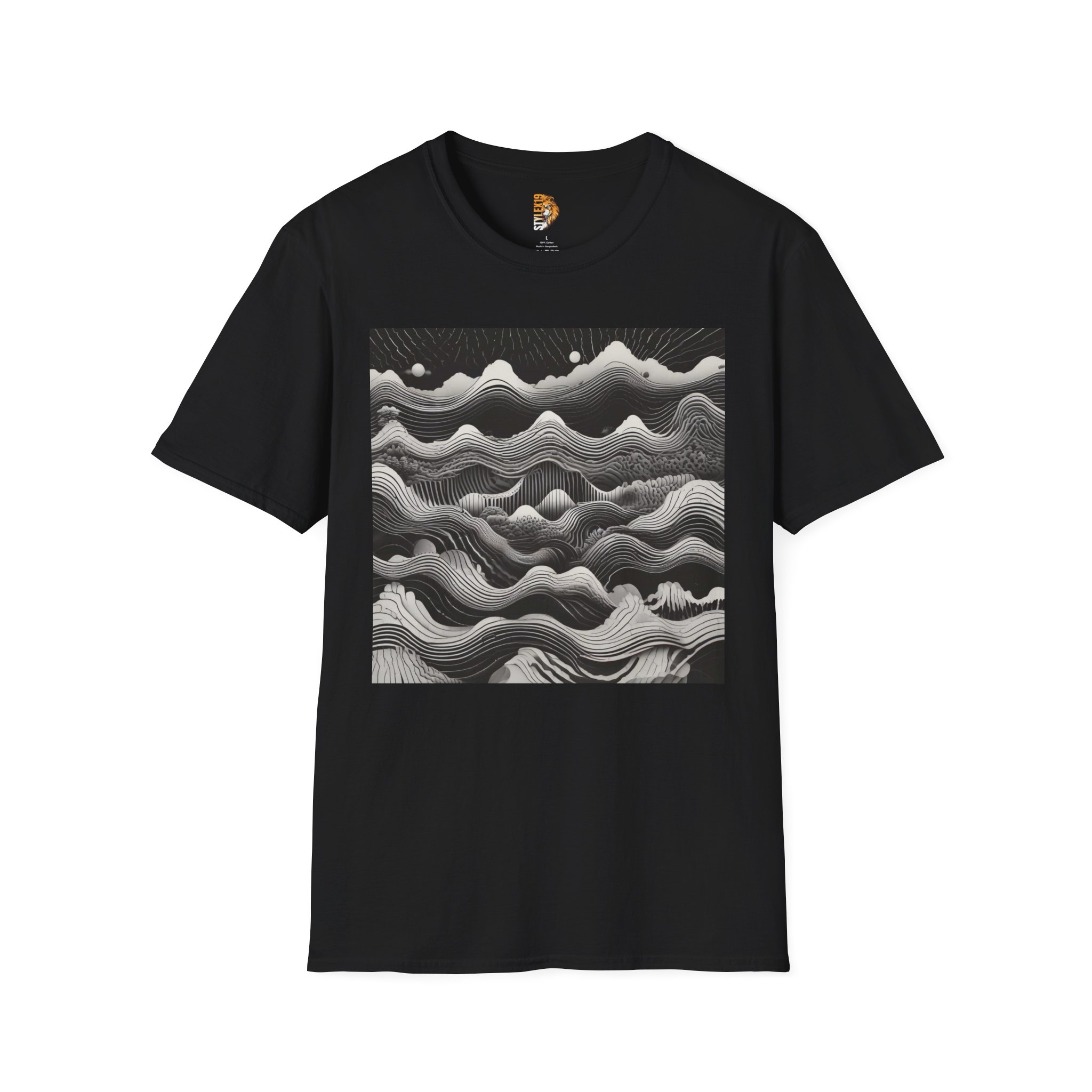 Trendy Unisex Graphic T-Shirt - Abstract Wave Design