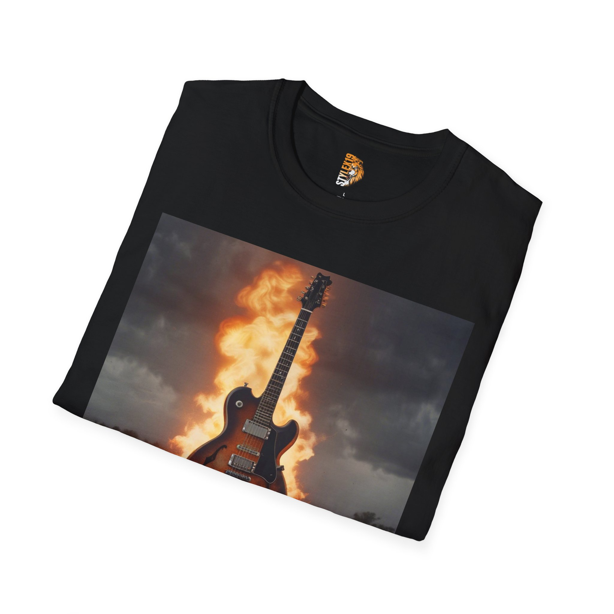 Fire Guitar Unisex Softstyle T-Shirt - Perfect for Musicians & Music Lovers - Image 4