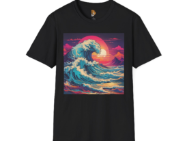 Ocean Wave Vibrant Beach Sunset Design – Black Graphic Tee