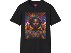 Empowerment Graphic T-Shirt - Vibrant Afrocentric Design with American Flags – Black Graphic Tee