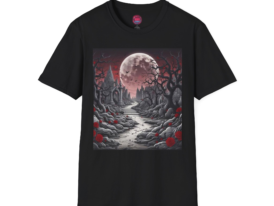 Spooky Moonlit Landscape T-Shirt for Halloween Lovers – Black Graphic Tee