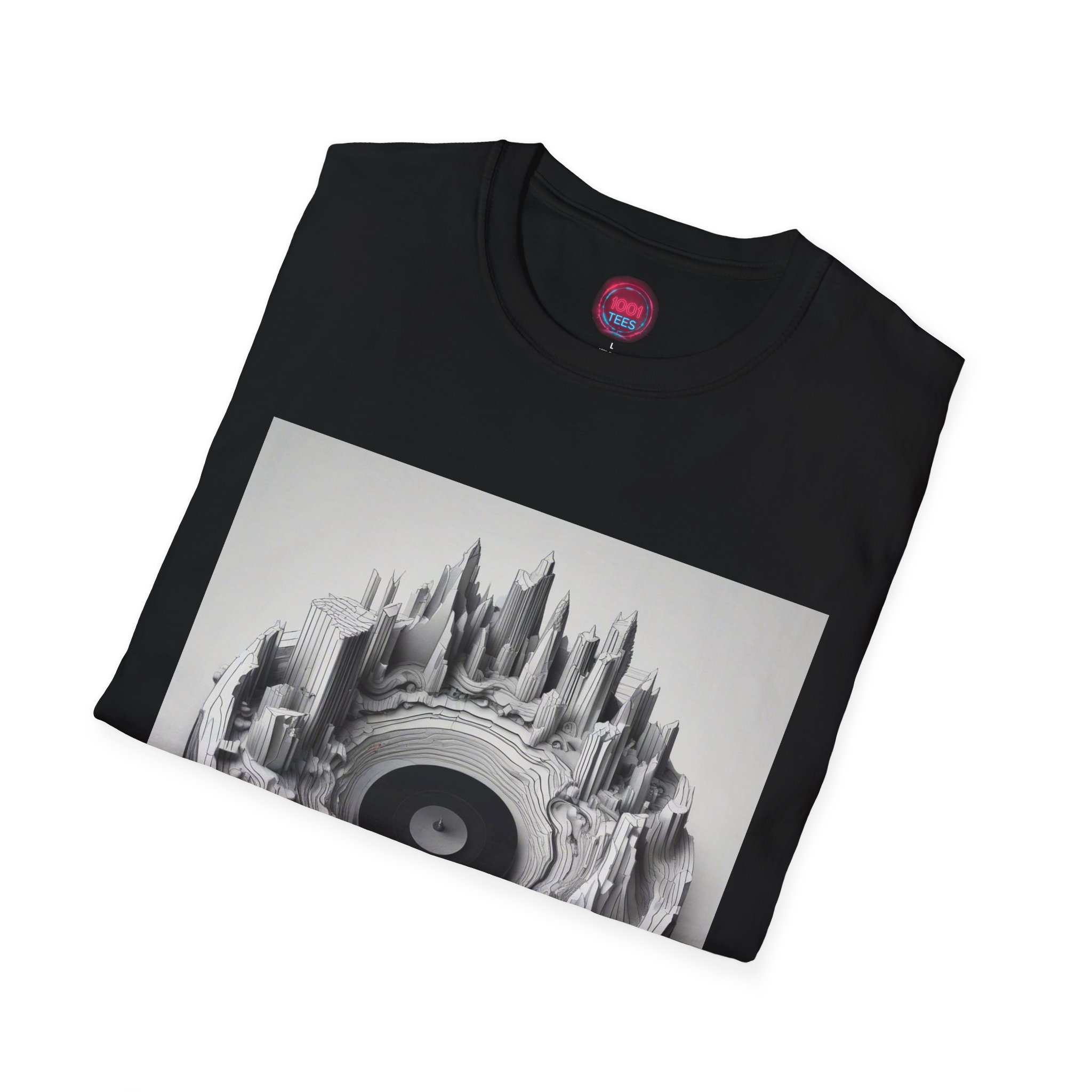 Vinyl Cityscape T-Shirt - Unisex Softstyle Graphic Tee - Image 4