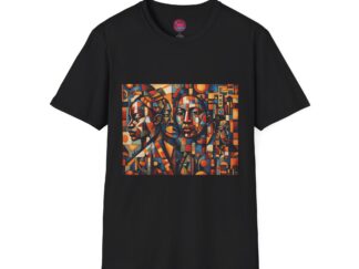 Unisex Softstyle T-Shirt with Artistic Design - Vibrant Geometric Portraits