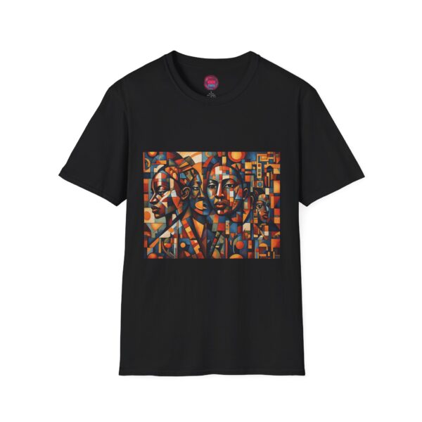 Unisex Softstyle T-Shirt with Artistic Design - Vibrant Geometric Portraits