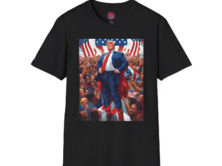 Unisex Softstyle Graphic T-Shirt - Patriotic Design with Trump and Flags