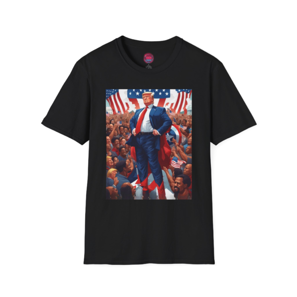 Unisex Softstyle Graphic T-Shirt - Patriotic Design with Trump and Flags