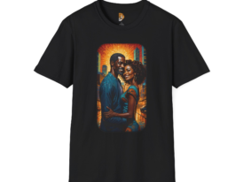 Romantic Cityscape Love and Togetherness Design – Black Graphic Tee