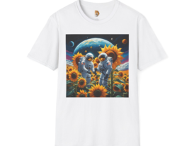 Cosmic Adventure Sunflower T-Shirt - Tee with Astronaut Design – Black Graphic Tee