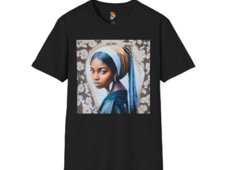 African Girl with Pearl Earring Unisex Softstyle T-Shirt - Artistic Figure Design