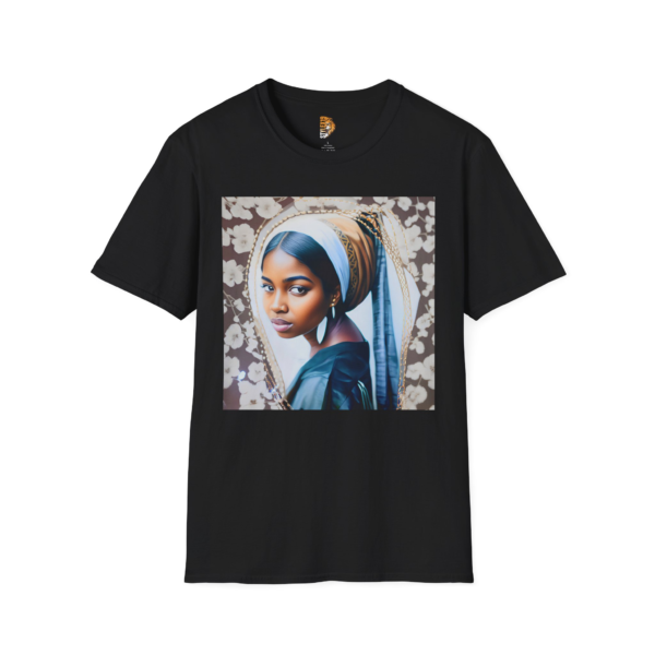 African Girl with Pearl Earring Unisex Softstyle T-Shirt - Artistic Figure Design