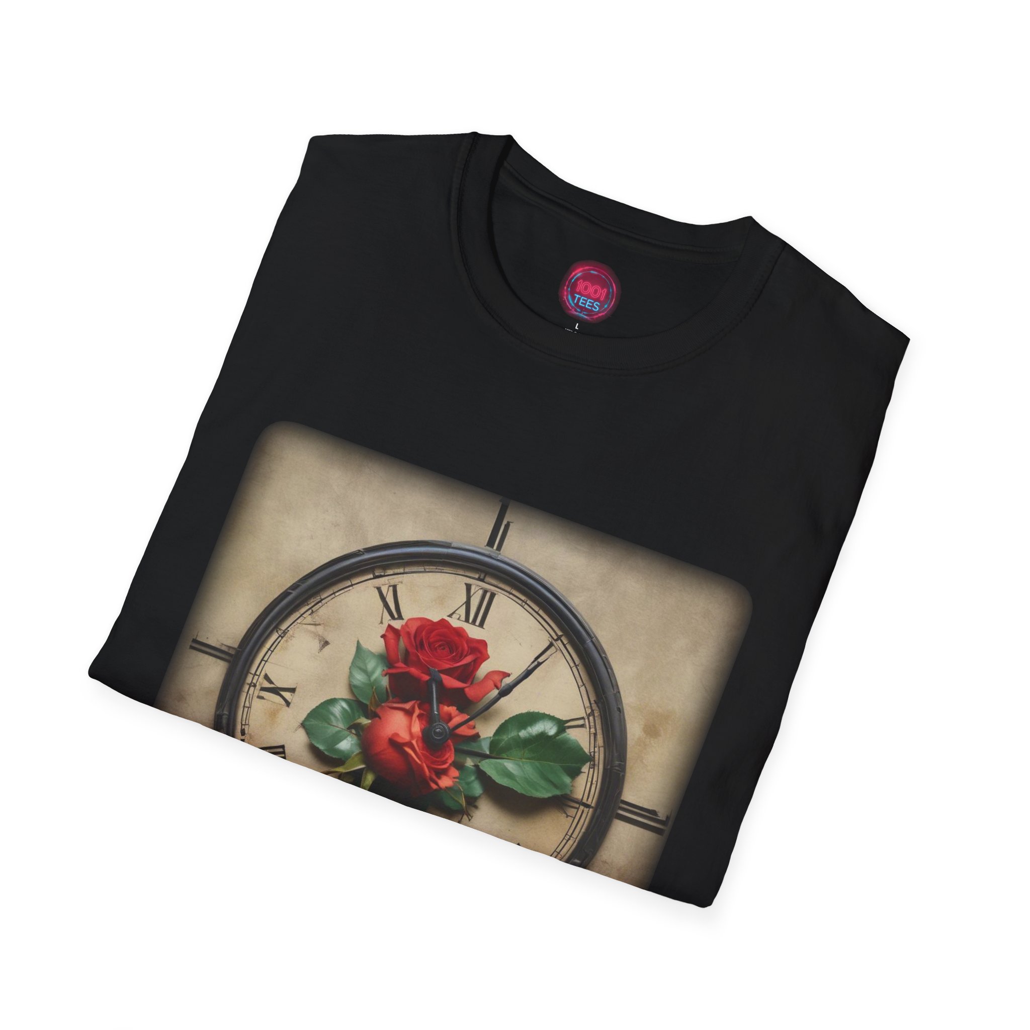 Vintage Clock Rose Unisex Softstyle T-Shirt - Image 4