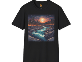 Urban Sunset River – Black Graphic Tee