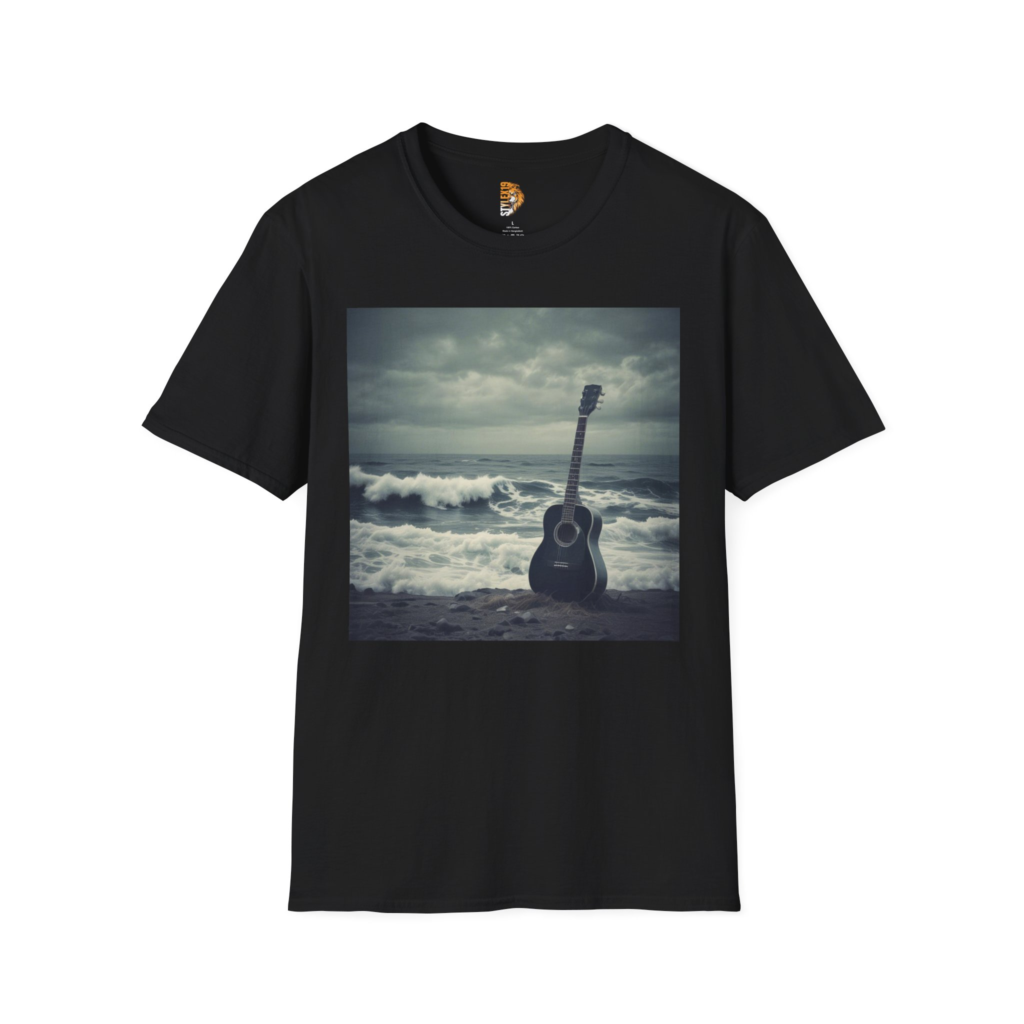 Sunset Waves Guitar Unisex Softstyle T-Shirt - Perfect for Music Lovers & Beach Vibes