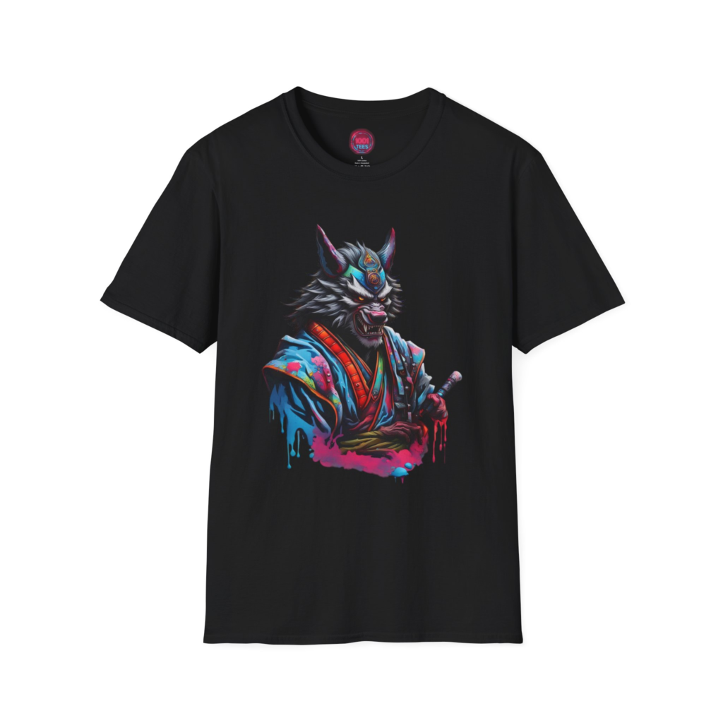 Vibrant Samurai Graphic T-Shirt for Anime Lovers – Black Graphic Tee
