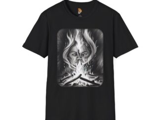 Unisex Fire Spirit Graphic T-Shirt - Softstyle Black Tee for Art Lovers