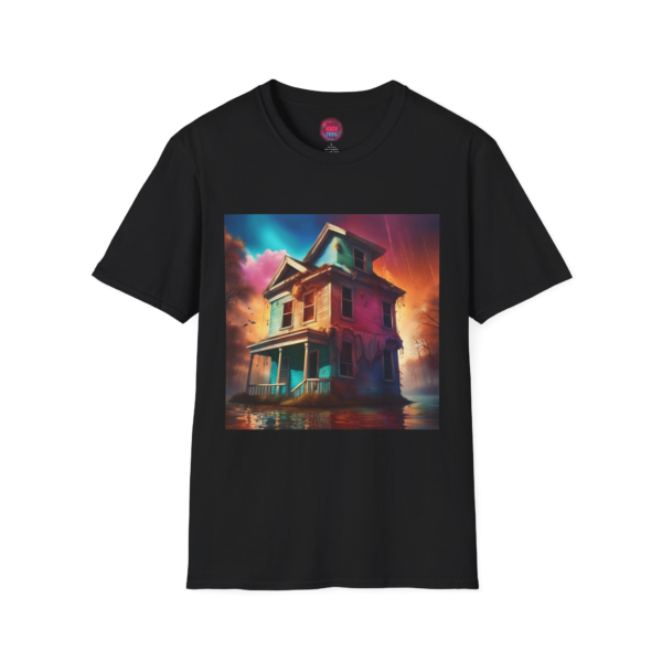 Eerie Haunted House Unisex Softstyle T-Shirt - Perfect for Halloween and Cozy Nights