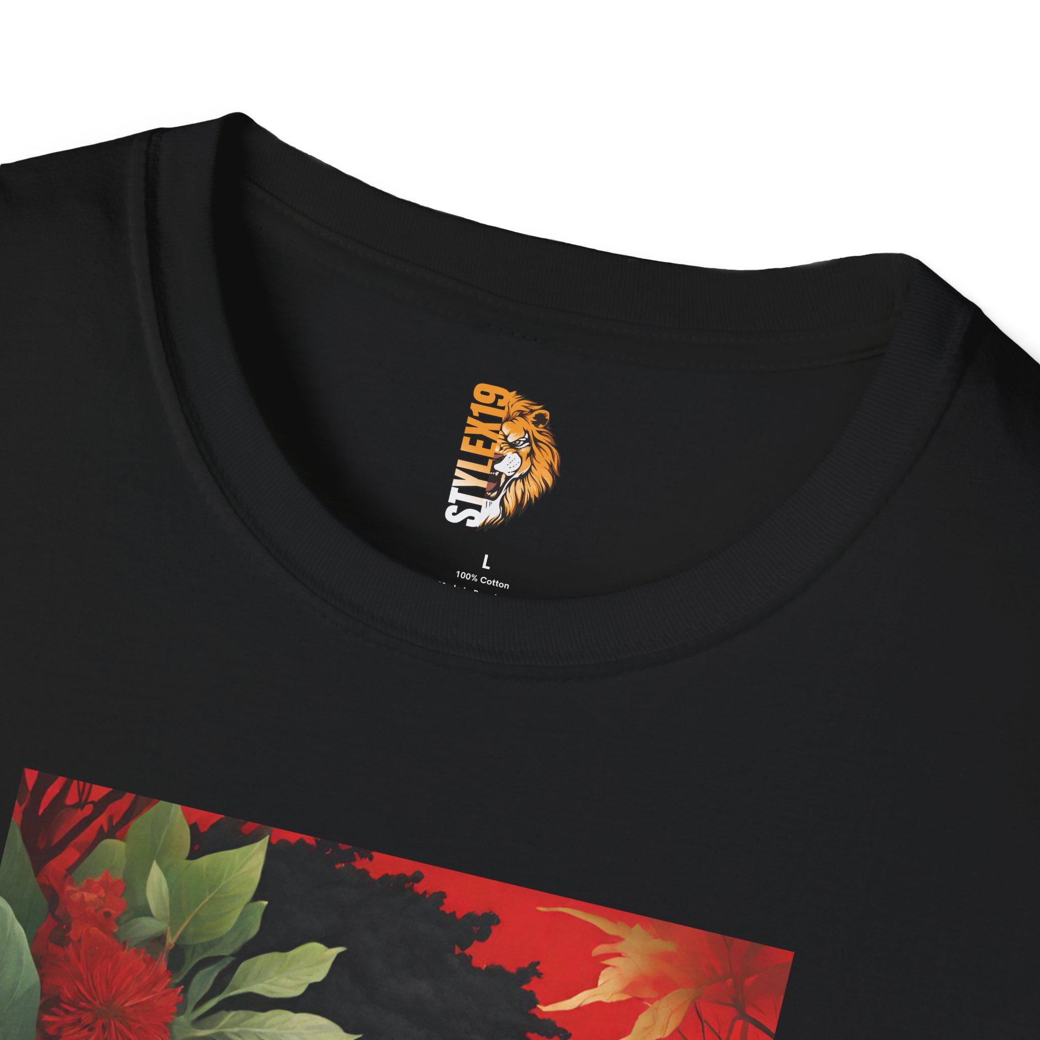 Floral Portrait Unisex Softstyle T-Shirt – Afrocentric Nature Design - Image 3