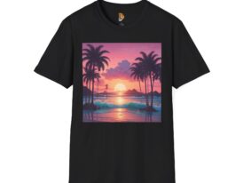 Tropical Sunset Beach Vibe Tee – Black Graphic Tee