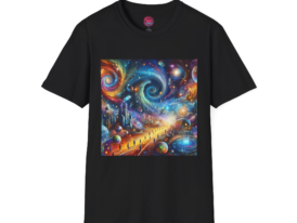 Cosmic Adventure Graphic Space Art Tee – Black Graphic Tee