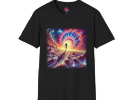 Cosmic Journey Vibrant Space Design – Black Graphic Tee
