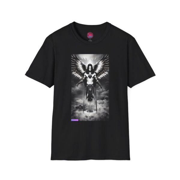 Celestial Guardian Unisex Softstyle T-Shirt - Bold Winged Angel Design