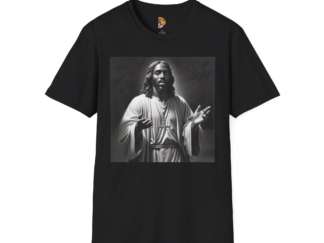 Stylish Black Unisex Softstyle T-Shirt with Jesus Artwork - Faith-Inspired Casual Wear