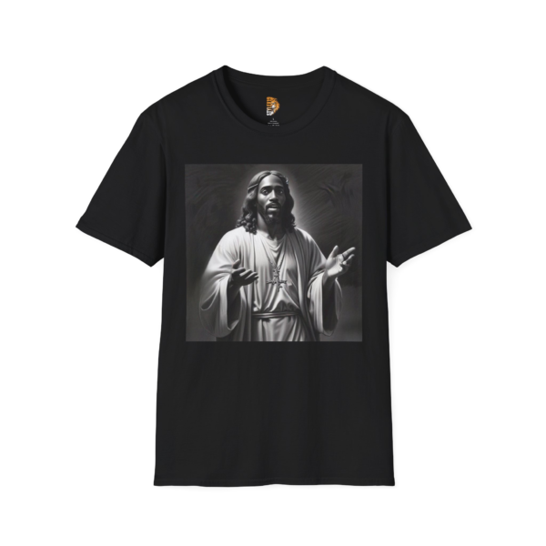 Stylish Black Unisex Softstyle T-Shirt with Jesus Artwork - Faith-Inspired Casual Wear
