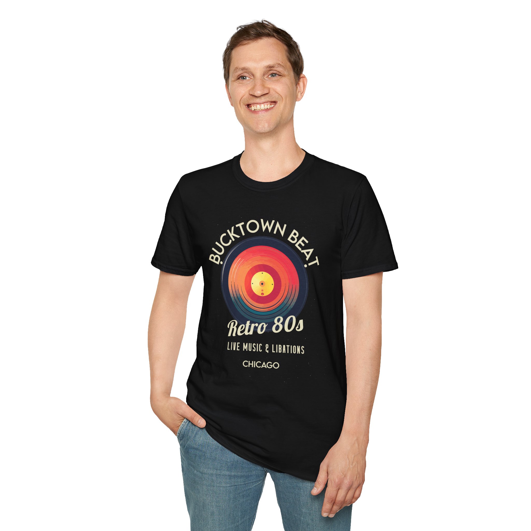 Retro 80s Vinyl T-Shirt — Bucktown Beat Live Music Chicago