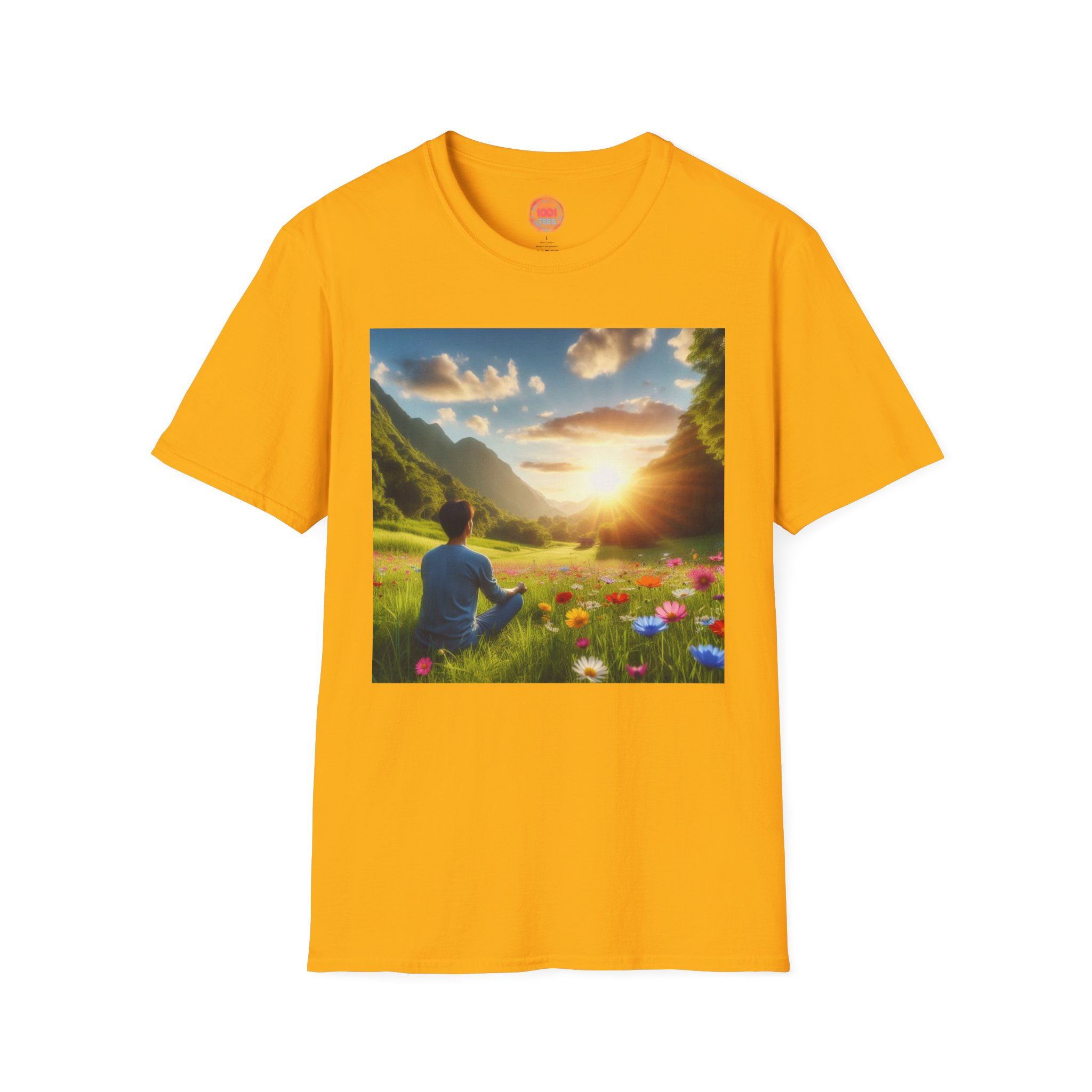 Serene Nature Unisex Softstyle T-Shirt - Relaxing Sunset Meditation Design - Image 9