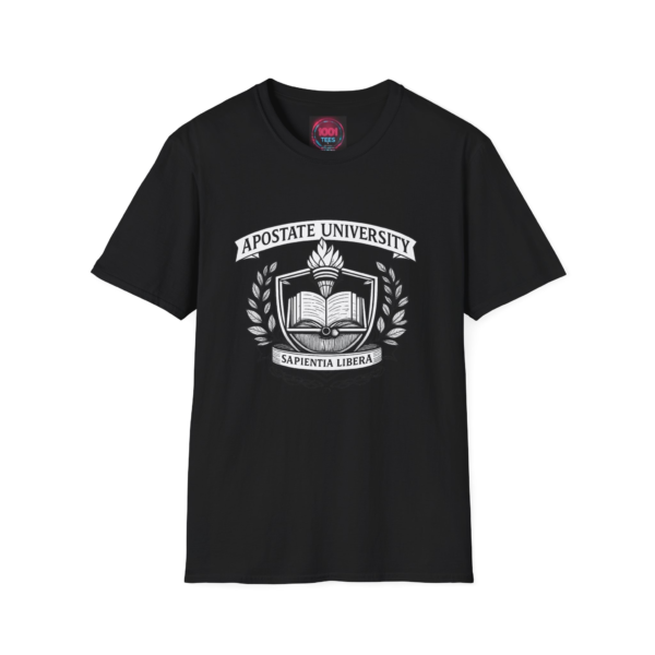 Apostate University Crest T-Shirt — "Sapientia Libera" Academic Logo Tee
