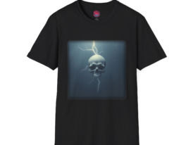 Skull & Lightning Graphic T-Shirt - Edgy Casual Wear – Black Graphic Tee