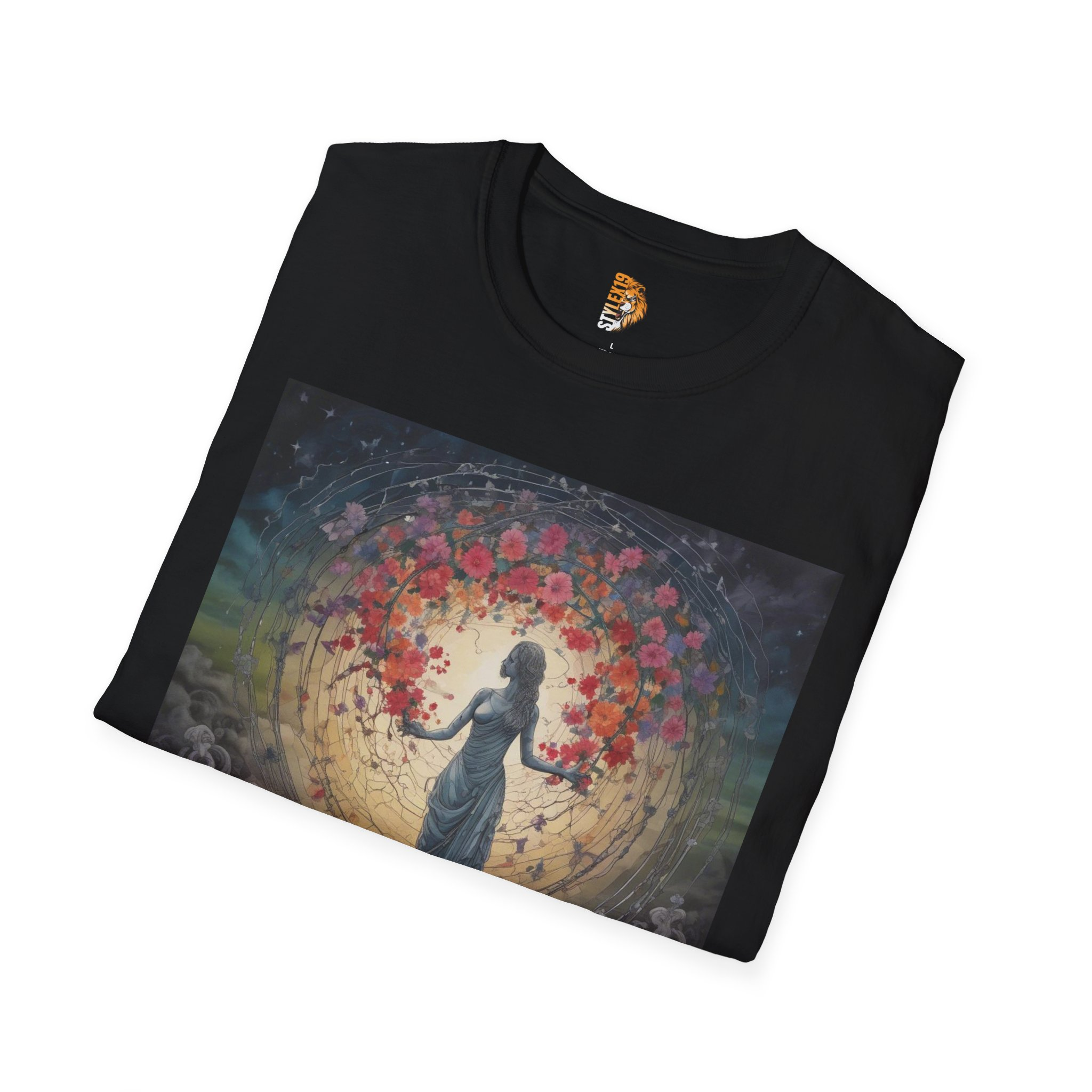 Mystical Floral Unisex Softstyle T-Shirt - Artistic Nature Design - Image 4