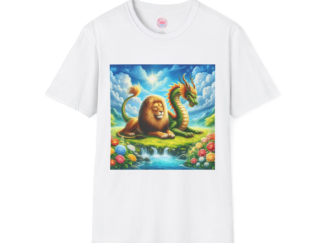 Fantasy Jungle Unisex Softstyle T-Shirt - Lion & Dragon Design