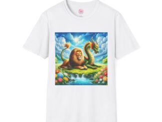 Fantasy Jungle Unisex Softstyle T-Shirt - Lion & Dragon Design