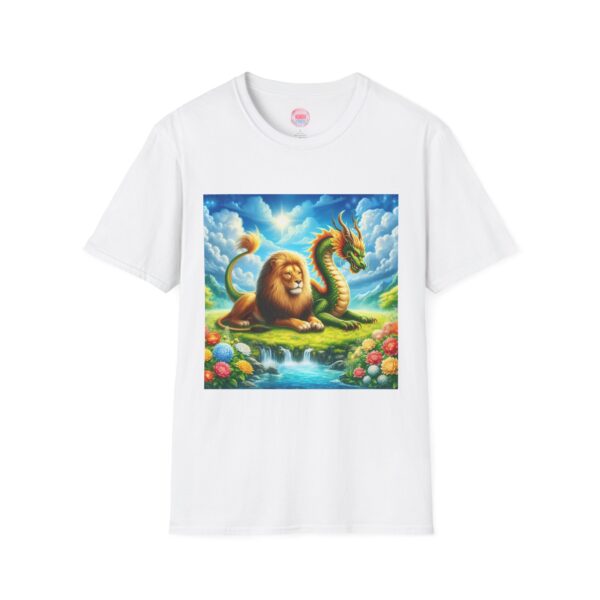 Fantasy Jungle Unisex Softstyle T-Shirt - Lion & Dragon Design