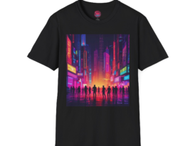 Neon Cityscape Urban Vibes for Nightlife Lovers – Black Graphic Tee