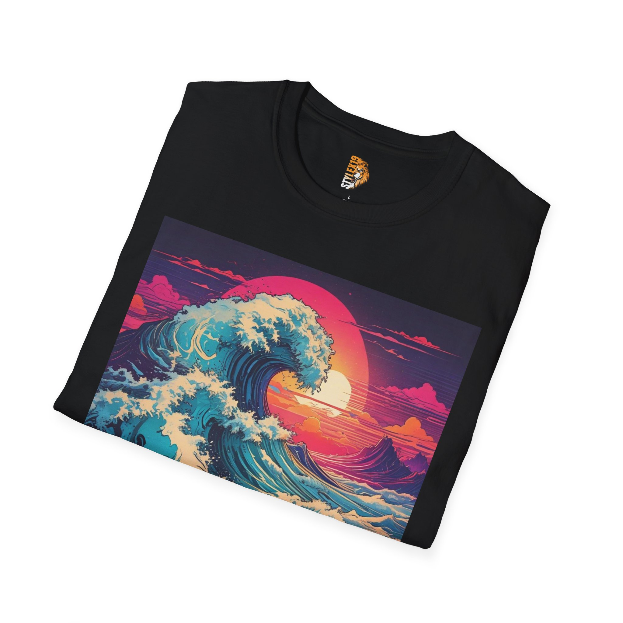 Ocean Wave Unisex Softstyle T-Shirt | Vibrant Beach Sunset Design - Image 4