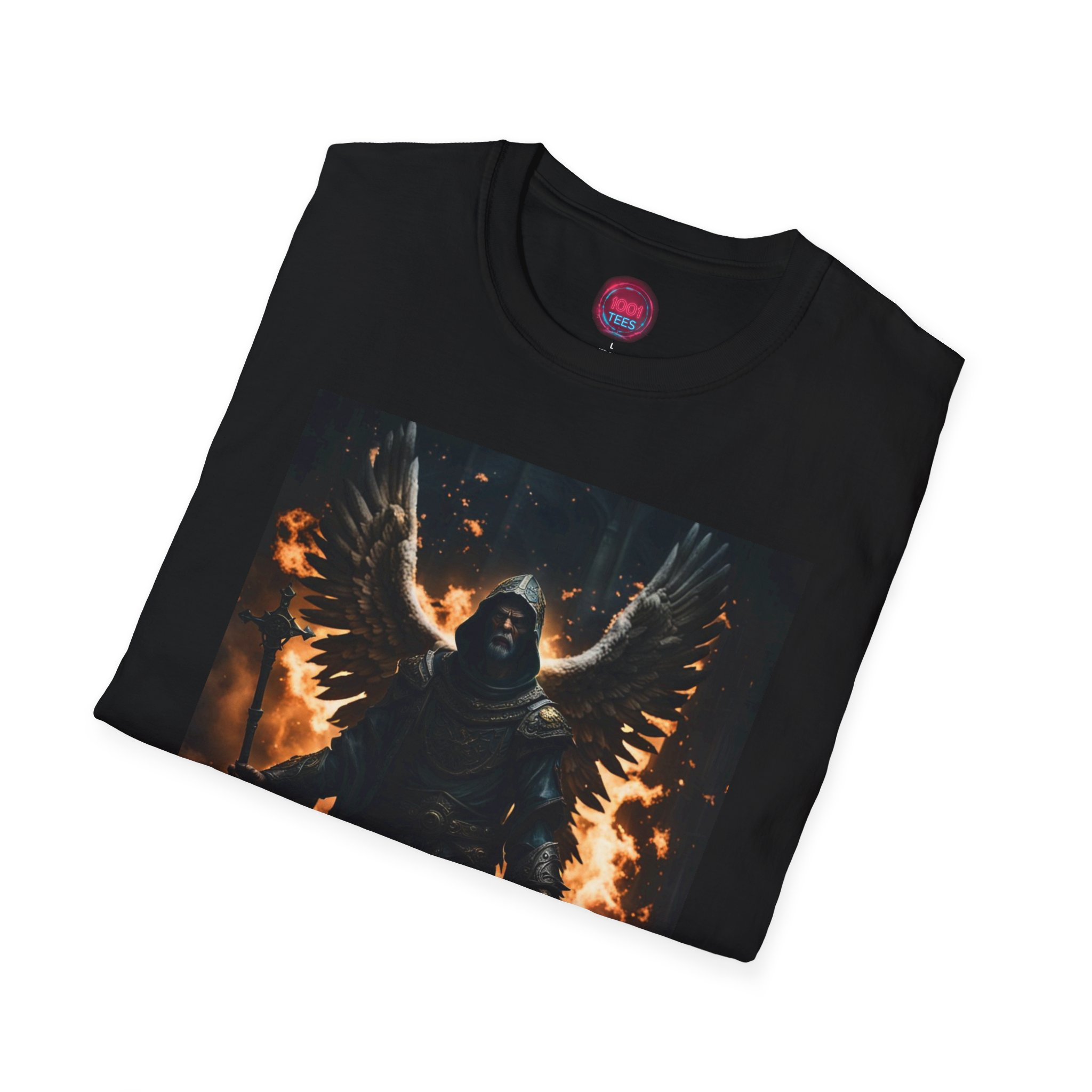 Mythical Guardian Unisex Softstyle T-Shirt - Bold Fire and Wings Design - Image 4
