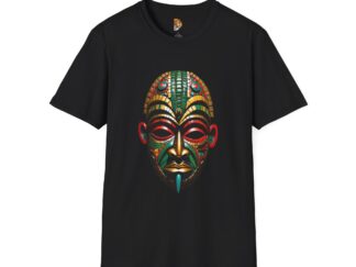 Vibrant Tribal Mask Unisex Softstyle T-Shirt - Colorful Art Tee for Cultural Celebration