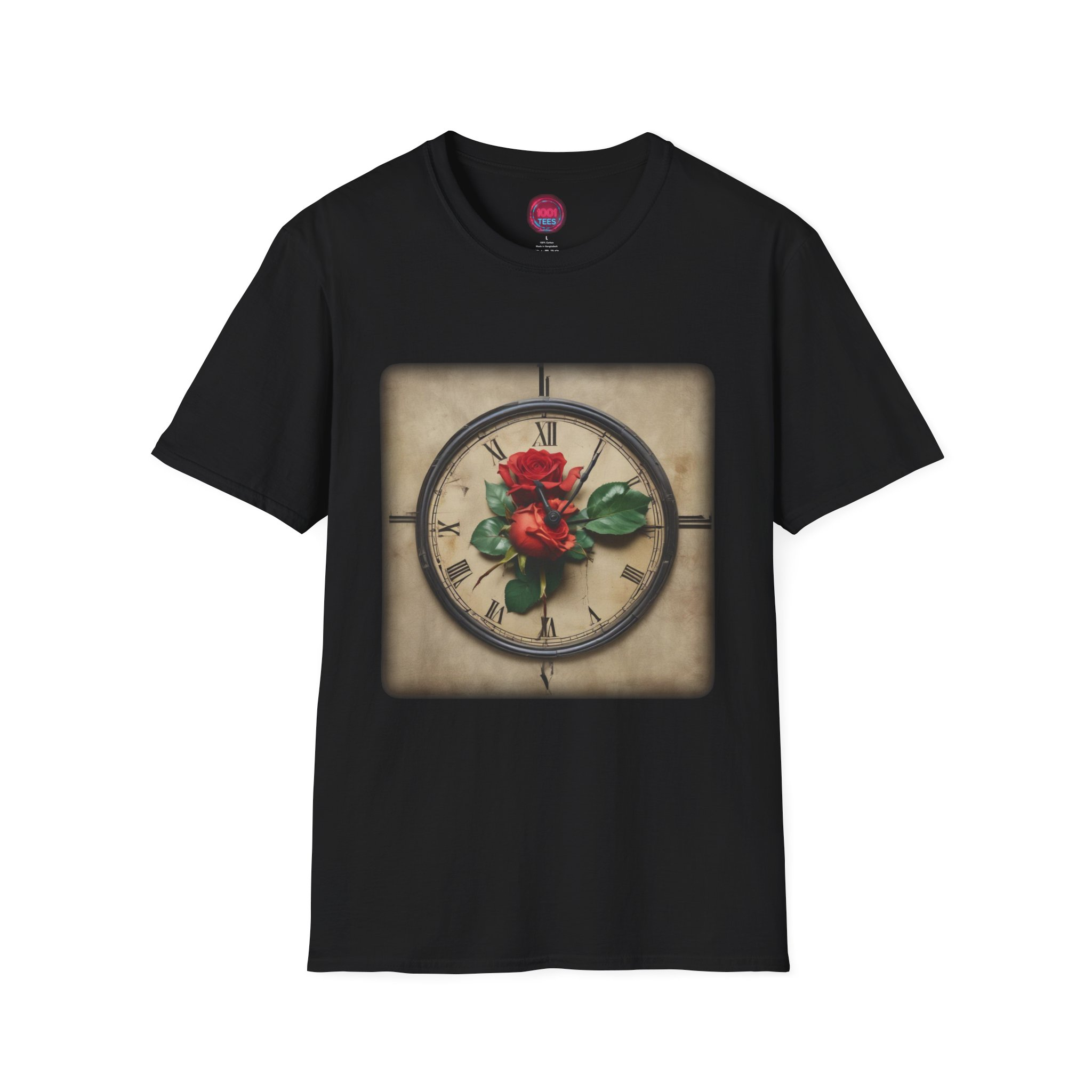 Vintage Clock Rose Unisex Softstyle T-Shirt