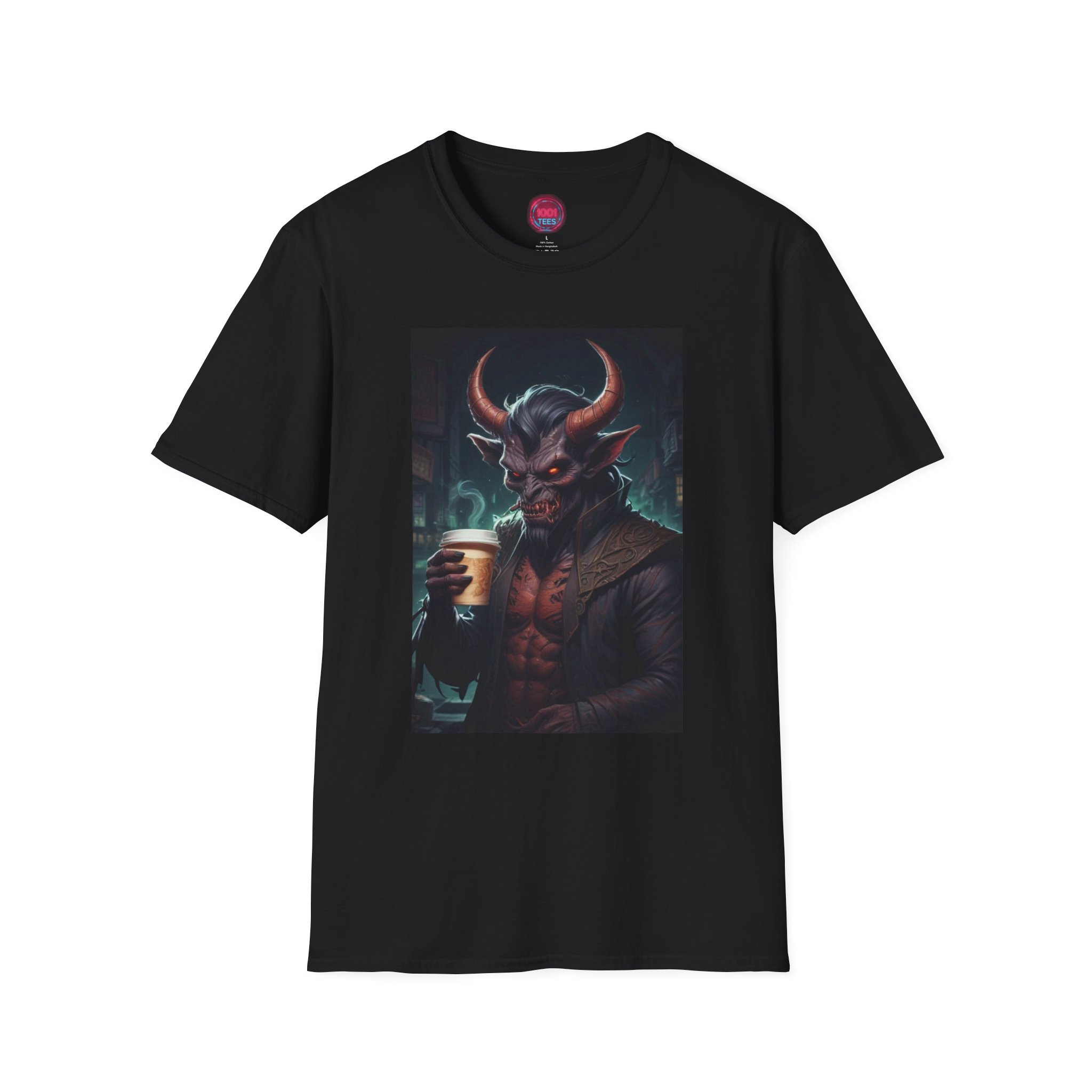Unisex Softstyle T-Shirt - Demon Barista Graphic Tee - Perfect for Halloween and Casual Wear