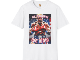 'He Fought! We Won!' Patriotic – Black Graphic Tee