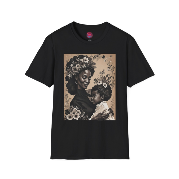 Black Mother and Child Floral T-Shirt | Unisex Softstyle Tee for Family Love & Celebrations