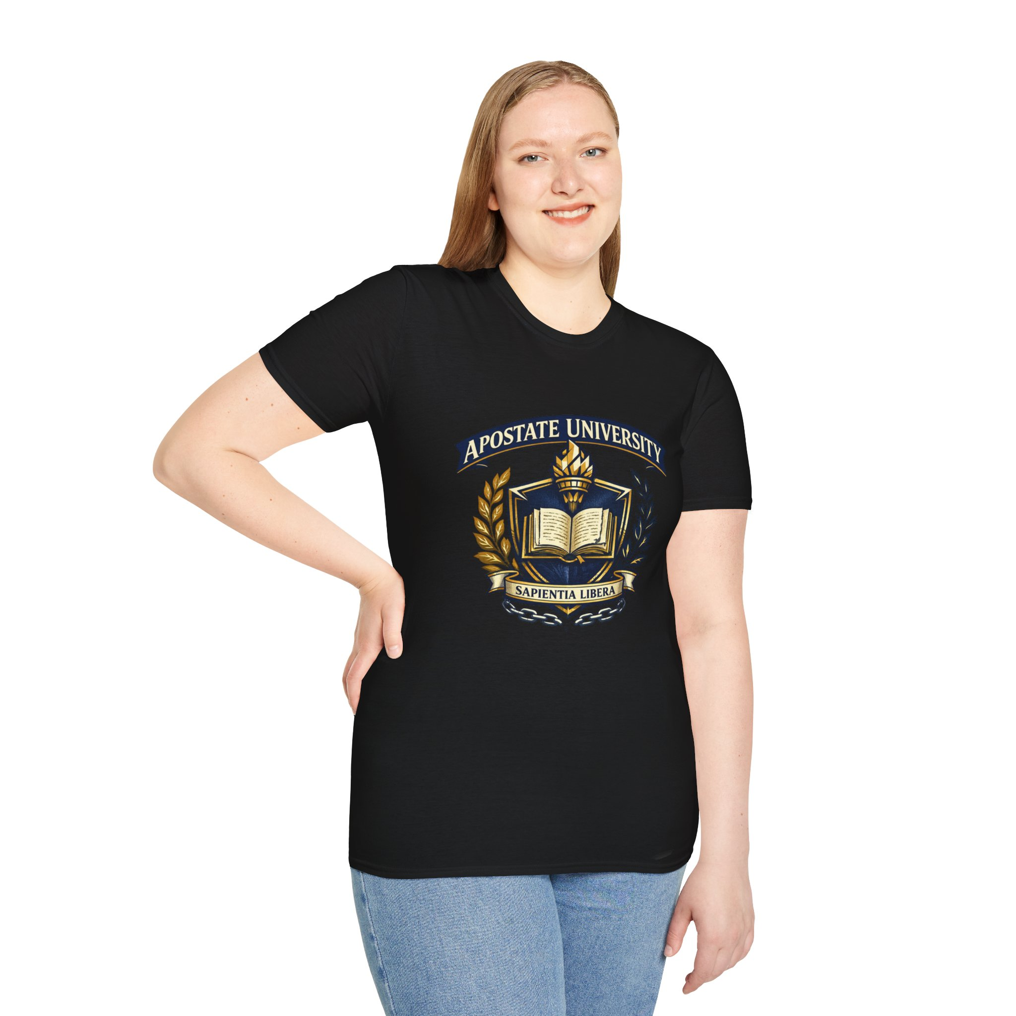 Apostate University Crest T-Shirt — Sapientia Libera Collegiate Tee - Image 15