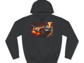 Vintage Car College Hoodie – Black Graphic Tee