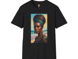Empowered Woman Vintage Beach Art Tee for Self-Expression – Black Graphic Tee