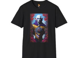 Mystical Nosferatu with Floral Design – Black Graphic Tee